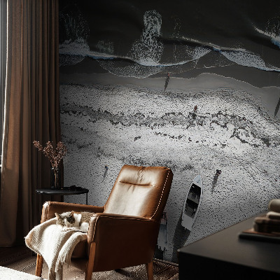 Peel and stick wall mural for living room with a tranquil beach scene