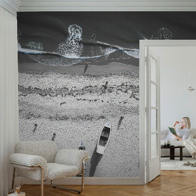 Peel and stick wall mural for living room with a tranquil beach scene