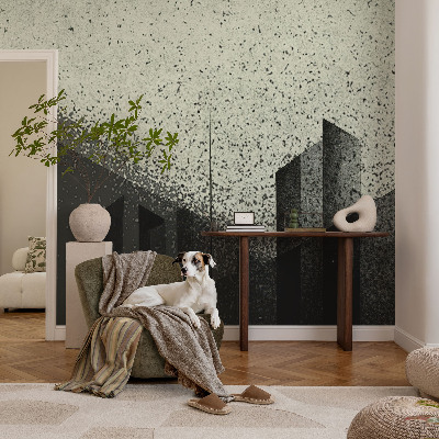 3D wall mural with a city geometry motif