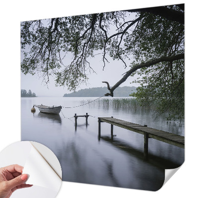 Children's wall mural featuring a calm lake scene