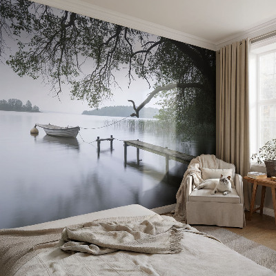 Children's wall mural featuring a calm lake scene