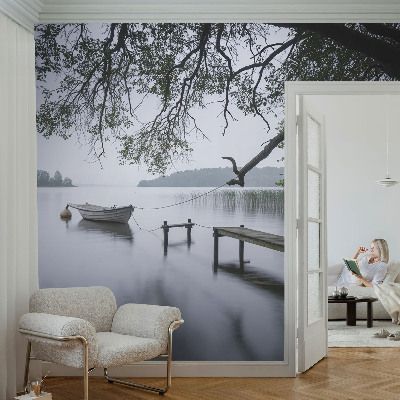 Children's wall mural featuring a calm lake scene