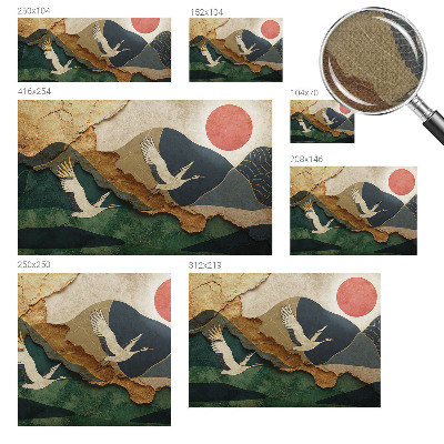 Baby room wall mural with an oriental crane motif