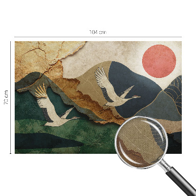 Baby room wall mural with an oriental crane motif