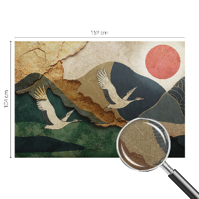 Baby room wall mural with an oriental crane motif