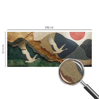 Baby room wall mural with an oriental crane motif