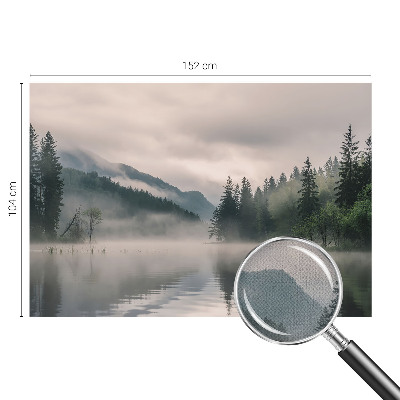 Peel and stick wall mural with an atmospheric lake scene