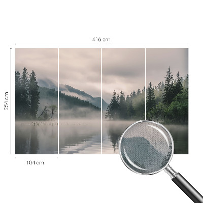 Peel and stick wall mural with an atmospheric lake scene