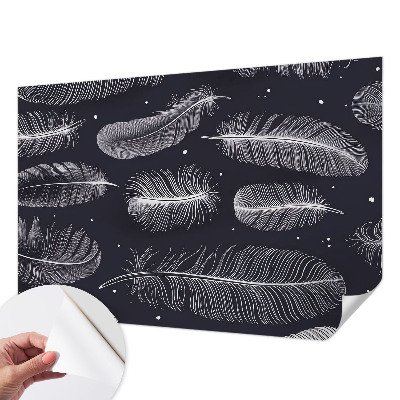 Self-adhesive wall mural with a subtle feather pattern