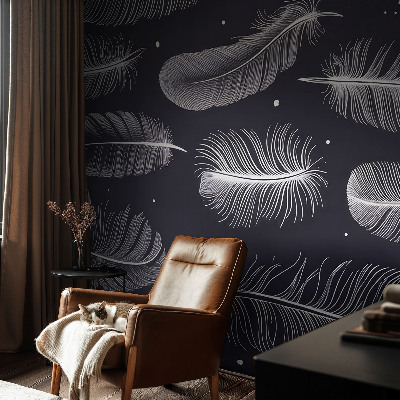 Self-adhesive wall mural with a subtle feather pattern