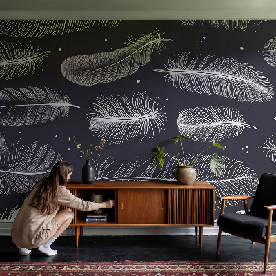 Self-adhesive wall mural with a subtle feather pattern