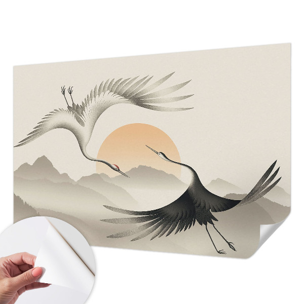 Peel and stick wall mural for bedroom with an east crane design