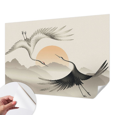 Peel and stick wall mural for bedroom with an east crane design
