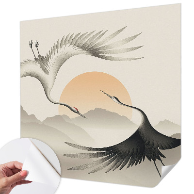 Peel and stick wall mural for bedroom with an east crane design