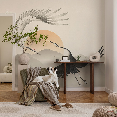 Peel and stick wall mural for bedroom with an east crane design