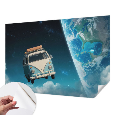 Peel and stick wall mural for kids' room with a space travel theme