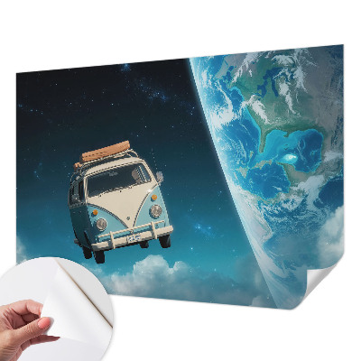 Peel and stick wall mural for kids' room with a space travel theme