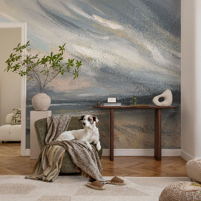3D photo wallpaper mural with a morning calm landscape scene