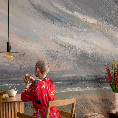 3D photo wallpaper mural with a morning calm landscape scene