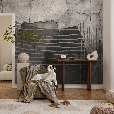 Self-adhesive wall mural with an abstract linear design