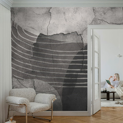 Self-adhesive wall mural with an abstract linear design