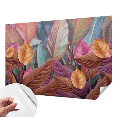 Removable wall mural with a colorful leaves design