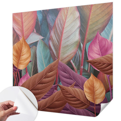 Removable wall mural with a colorful leaves design
