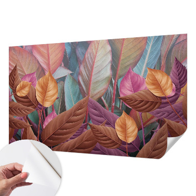 Removable wall mural with a colorful leaves design