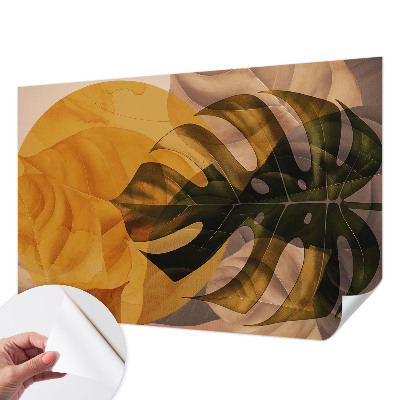 Removable wall mural wallpaper with an abstract leaves design