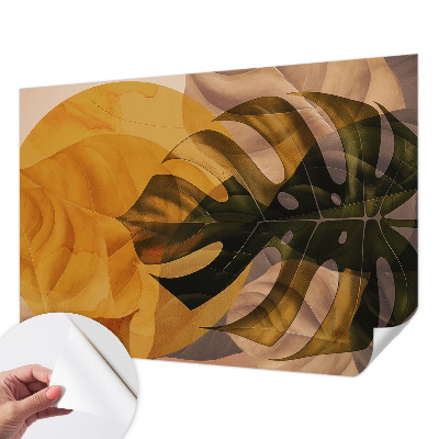Removable wall mural wallpaper with an abstract leaves design