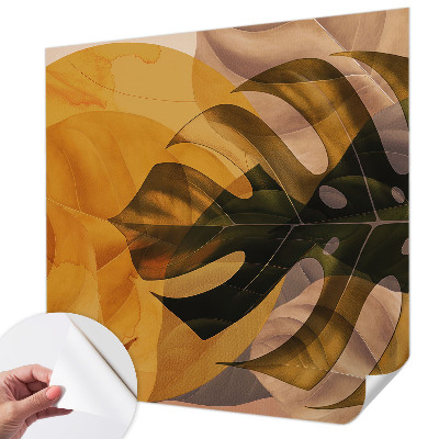 Removable wall mural wallpaper with an abstract leaves design