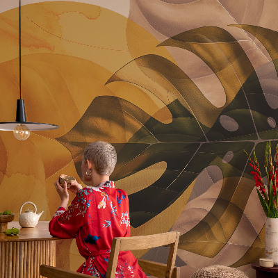 Removable wall mural wallpaper with an abstract leaves design