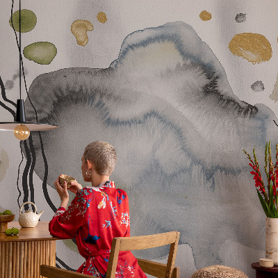 Peel and stick wall mural for living room with an abstract watercolor design