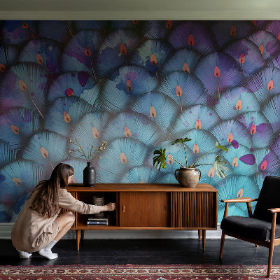 Peel and stick wall mural for kids' room Colorful feathers