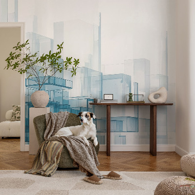Peel and stick wall mural for bedroom with a transparent cubes design