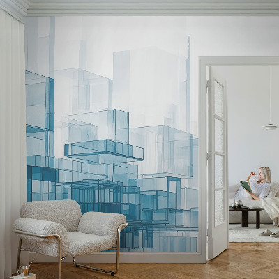 Peel and stick wall mural for bedroom with a transparent cubes design