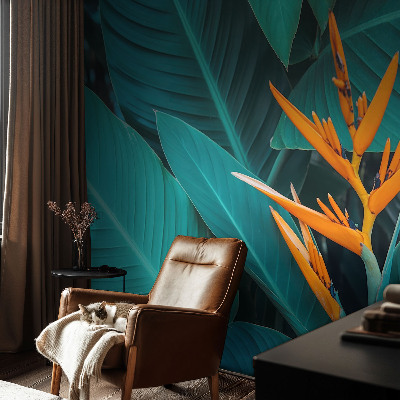 Nursery wall mural with a leafy floral design