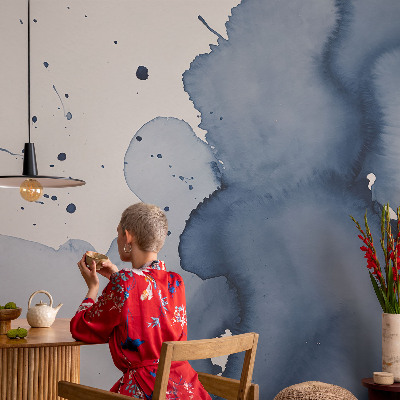Children's wall mural with navy blue splash pattern