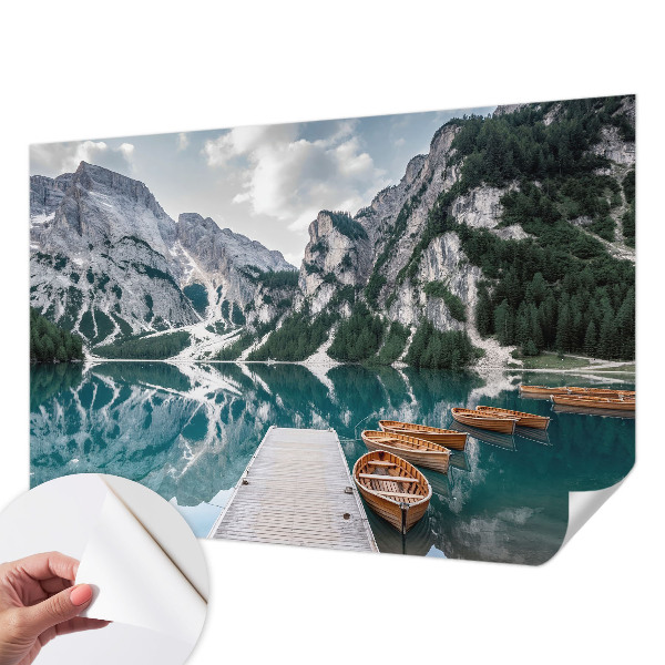Peel and stick wall mural with a mountain panorama design