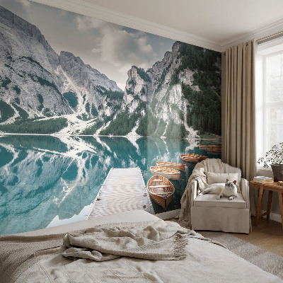 Peel and stick wall mural with a mountain panorama design