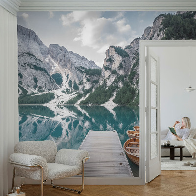 Peel and stick wall mural with a mountain panorama design