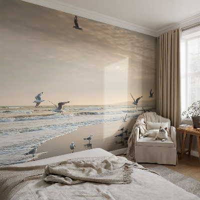 Baby room wall mural with a seaside tranquility design