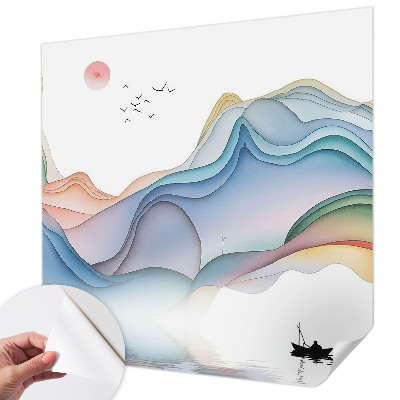 Self-adhesive wall mural with a dream landscape motif