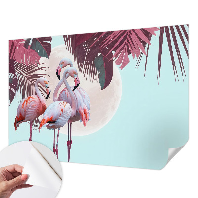 Removable wall mural with an exotic birds pattern