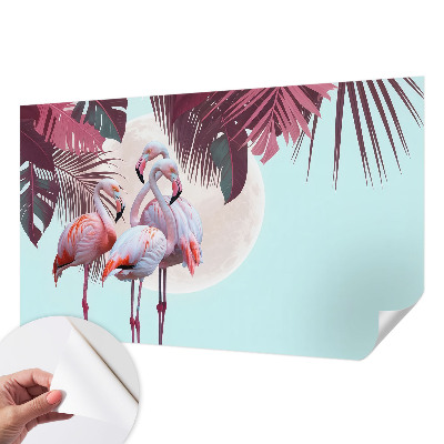 Removable wall mural with an exotic birds pattern
