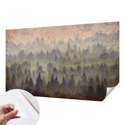 Peel and stick wall mural for bedroom with a misty forest design