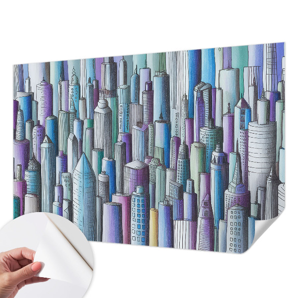 Peel and stick wall mural for kids' room with a city skyscrapers design