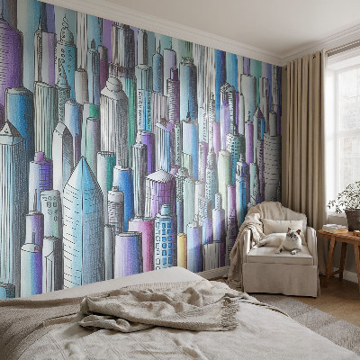 Peel and stick wall mural for kids' room with a city skyscrapers design