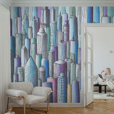 Peel and stick wall mural for kids' room with a city skyscrapers design