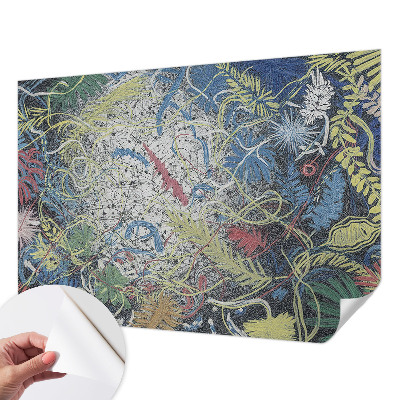 Nursery wall mural with a pattern of plant swirls